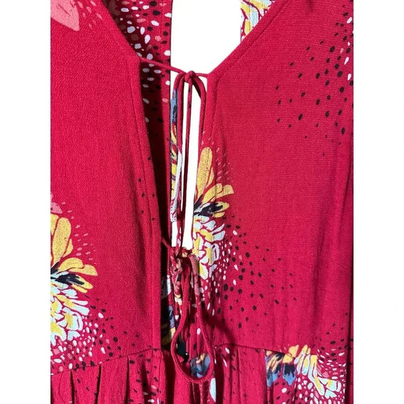 Free People Lovely Day Red Tie Front Tunic Mini Dress Size M - Picture 4 of 11